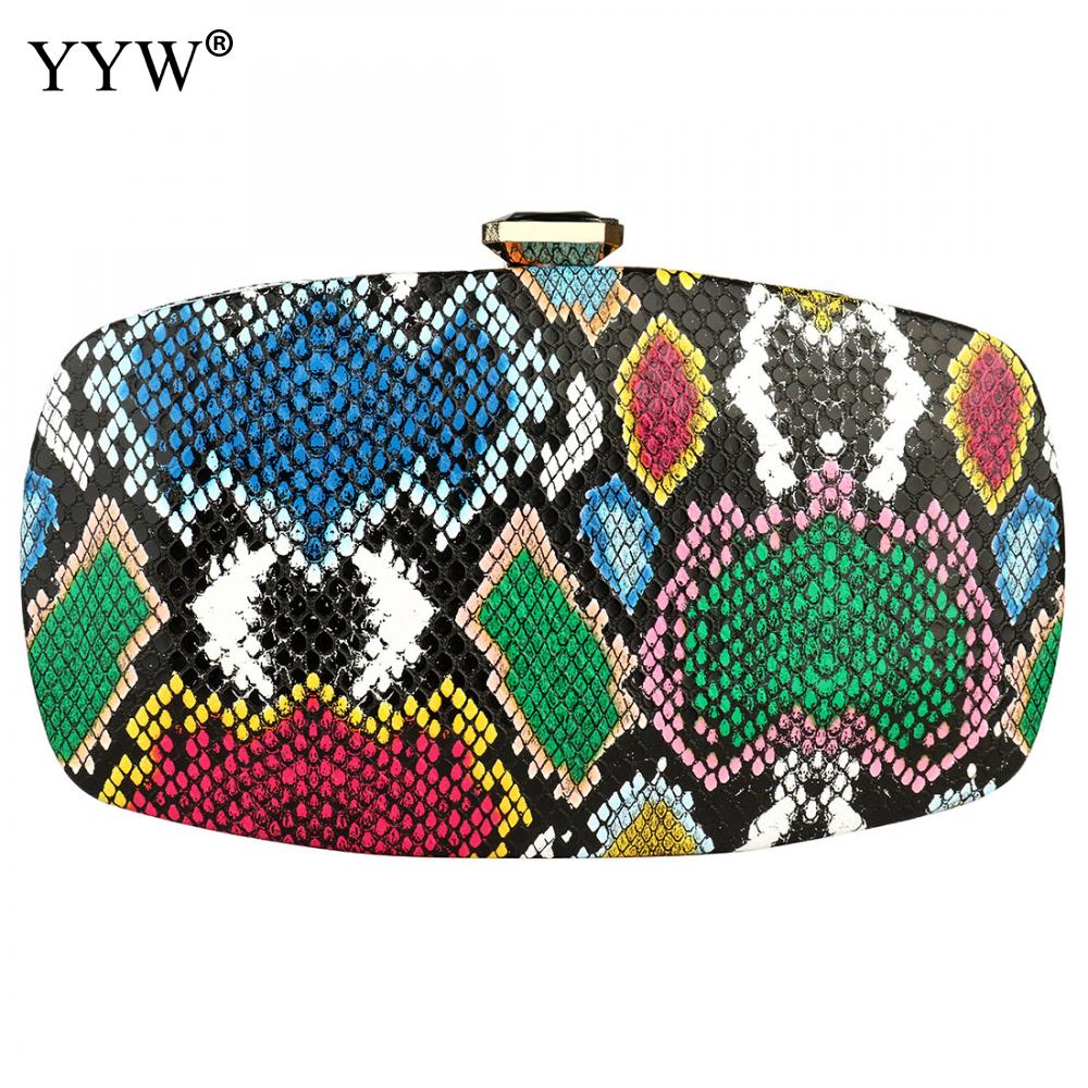 Flerfärgade ormskinnsmönster kvinnor handväska och handväska kvällsfestväska clutches för bröllopsbankett stor kapacitet 210 x 130 x 40mm