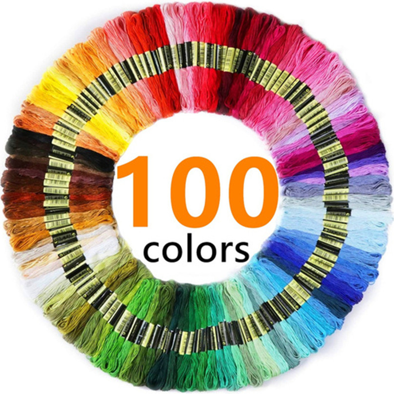 Multicolor Cross Stitch Threads Cotton Sewing Skeins Embroidery Thread Floss Skein Kit DIY Sewing Tool 100pcs embroidery thread: Default Title