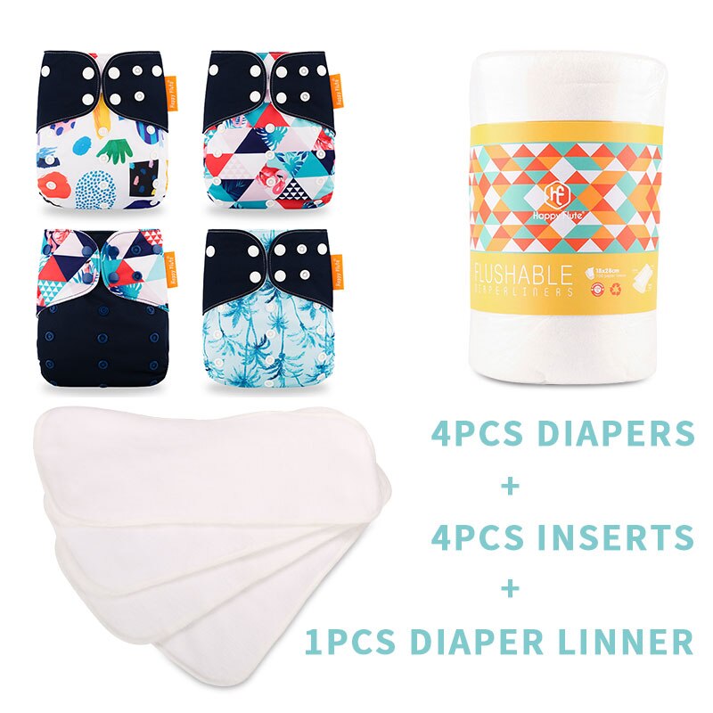 Happyflûte-couche lavable réutilisable, 4 Inserts + 1 couche jetable, taille ajustable, convient aux bébés de 3 à 15KG: SMT008-B13