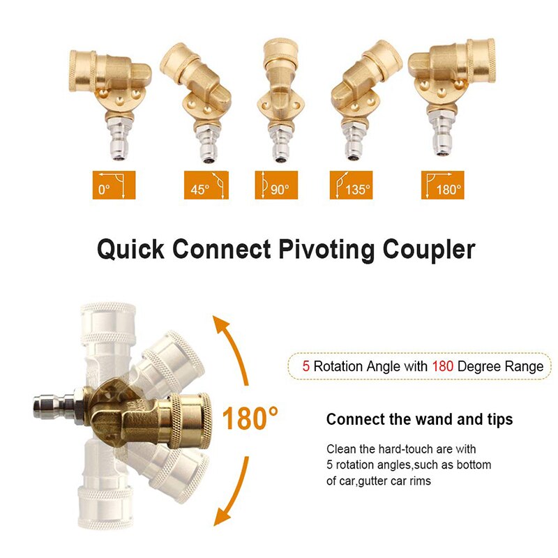 Hig pressure washer Pivoting Coupler 180 Degree with 5 Angles for Pressure Washer Spray Nozzle,4500PSI 1/4'' plug Car Accessory