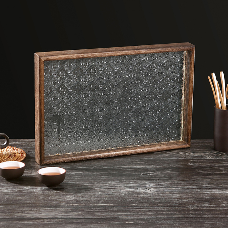 Retro Begonie Blume Tablett Rechteckige Platte Haushalt Holz Dessert Platte Tee Platte Glas Platte Wohnzimmer Desktop Dekoration