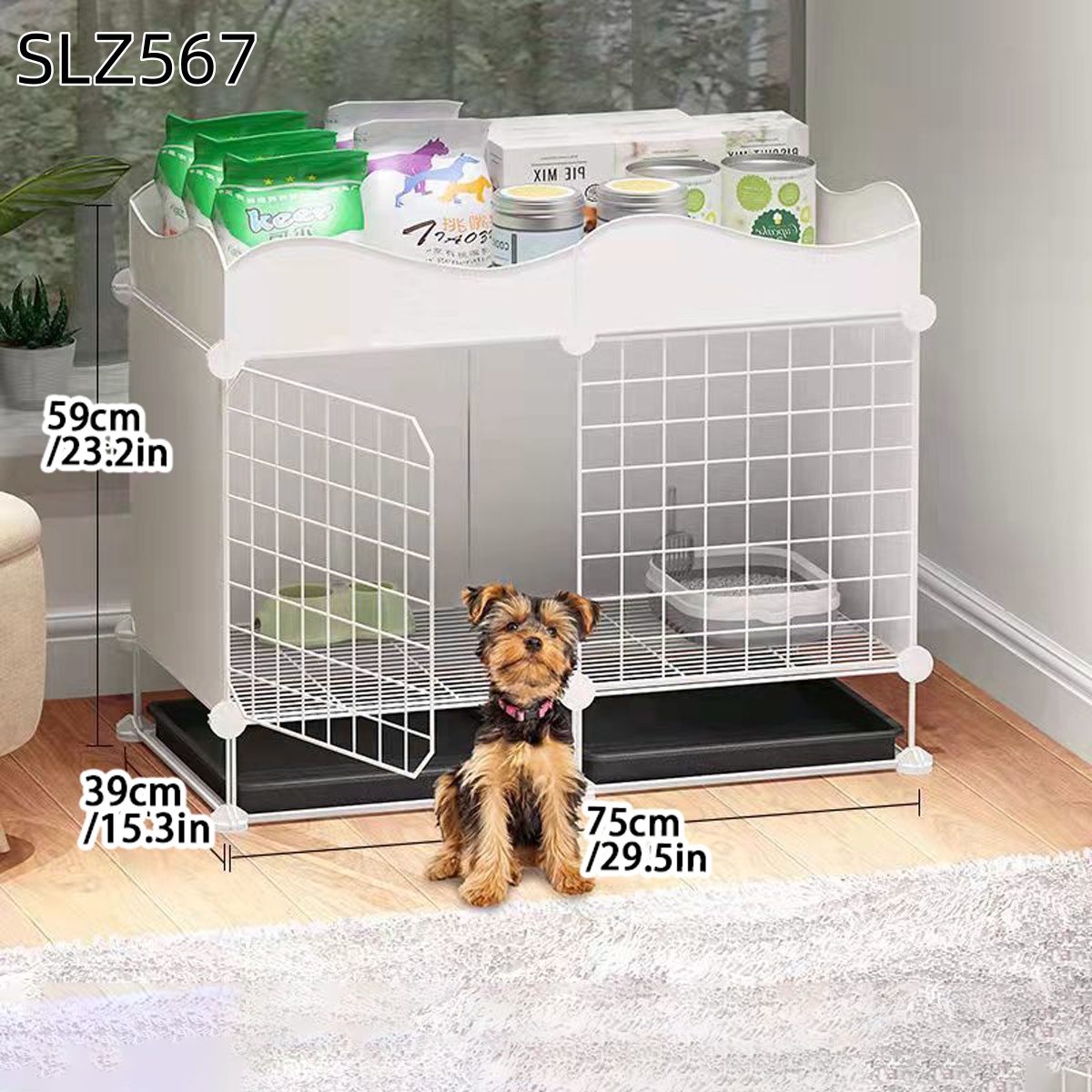 Hundebur for små og mellomstore hunder innendørs med toalettseparert kennel villa corgi teddy kjæledyrhundegjerde: Gull