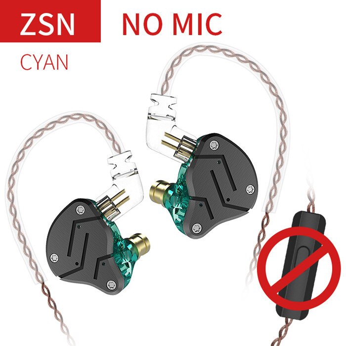 KZ ZSN métal oreille écouteurs technologie hybride 1BA + 1DD HIFI basse écouteurs dans l'oreille moniteur jeu casque Sport bruit écouteurs: ZSN Cyan No Mic
