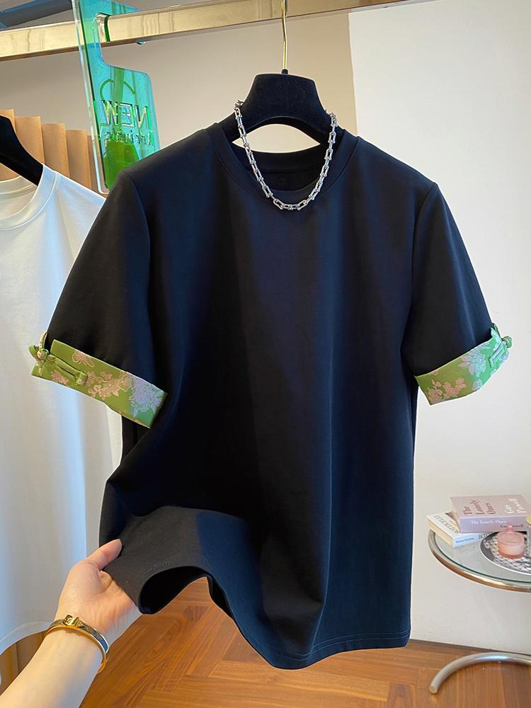 Chinese Stijl Stiksel Manchet Korte Mouw T-Shirt Dames Lente 2024 Zin Mode Chique Top T-Shirts