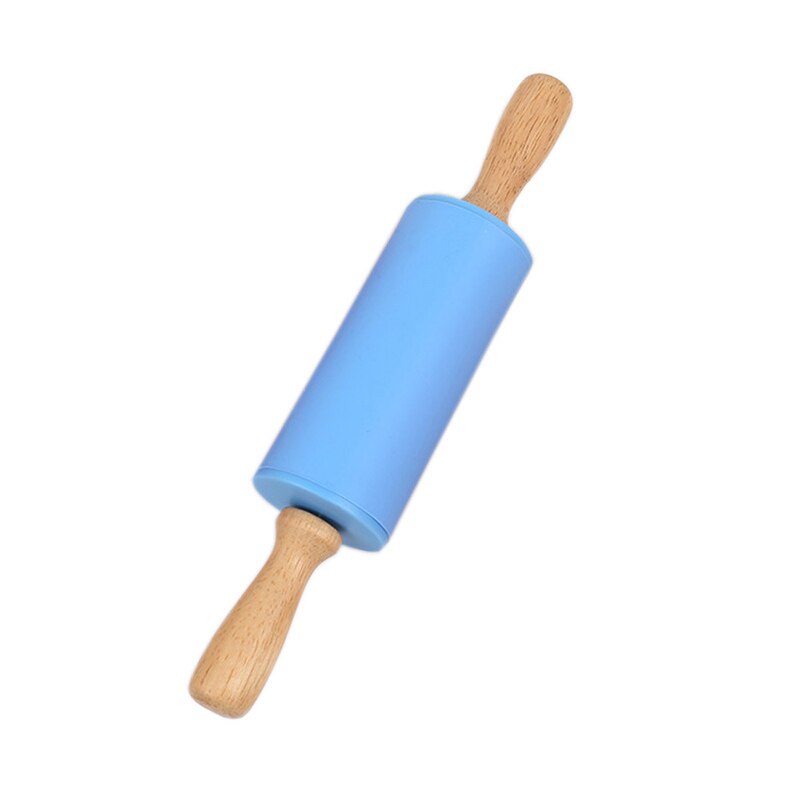3 Size Silicone Rolling Pin Kitchen Gadgets Fondant Pastry Tools Rotatable Non-Stick Wooden Dough Roller Baking Accessories: blue pin / L 39x5cm