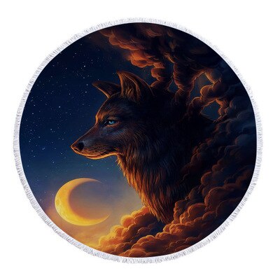 Handgetekende hd-dieren, wolf, leeuw, patroon, strandlaken, ronde kwastjes, microvezel yogamat, badhanddoek, picknickkleed, mat: 2