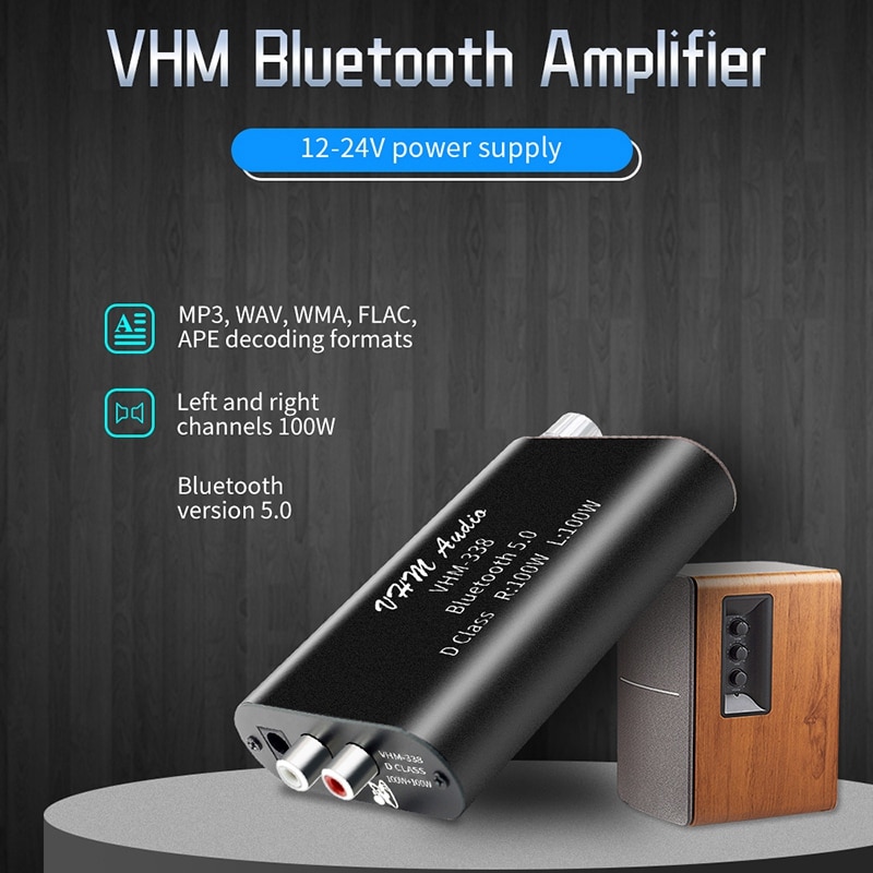 VHM338 Mini Bluetooth 5.0 Digital Amplifier Hifi Stereo Wireless o Receiver Power Amp 100W+100W Car Sound Amplifiers