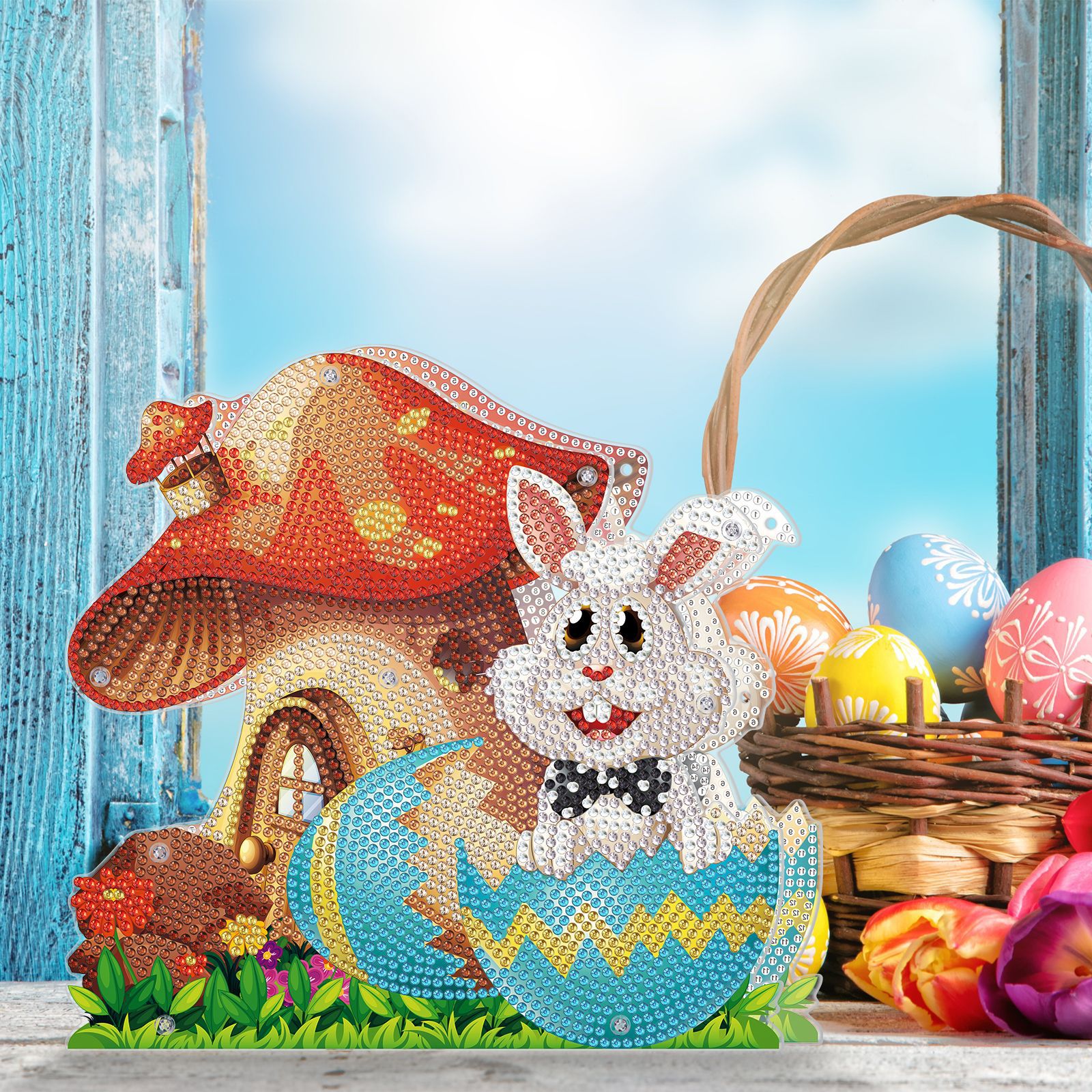 Peinture de diamants 5D à faire soi-même, décoration de pâques, œufs de lapin, veilleuse, artisanat, de , décor de bureau