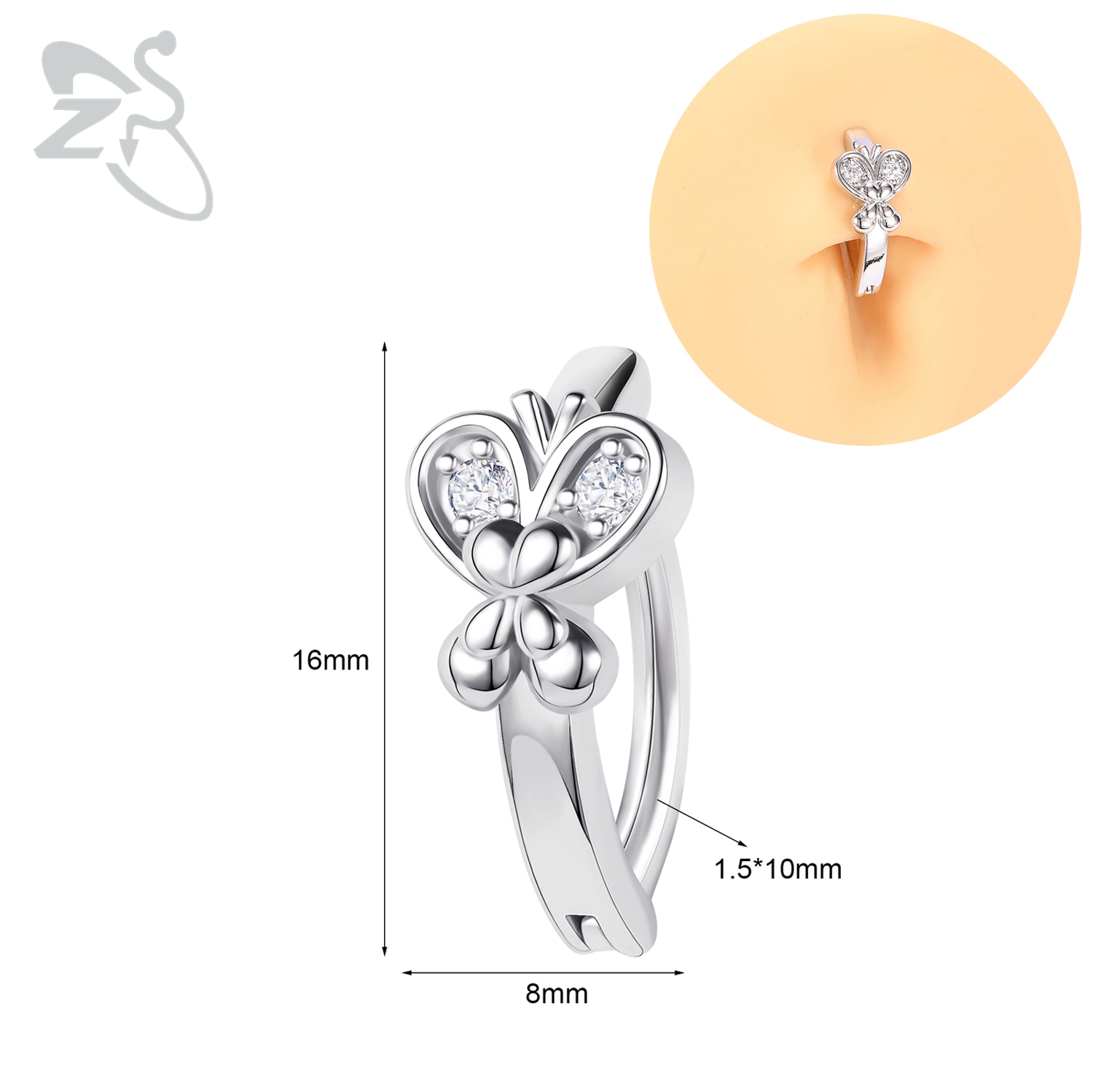 ZS 1 PC Leuke Vlinder Buik Navel Ring CZ Crystal Navelpiercings Bloem Snake Reverse Gebogen Navel Barbell Lichaam sieraden: Antique Copper Plated