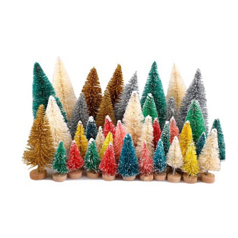 40pcs Colorful Mini Artificial Christmas Tree Mini Sisal Tree Miniature Tree Christmas Party Photo Prop For Christmas Ornament