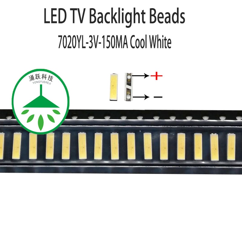 100pcs/lot smd led 7020 3v 150ma 0.5w lamp beads cool white for repair led lcd tv backlight bar and strip