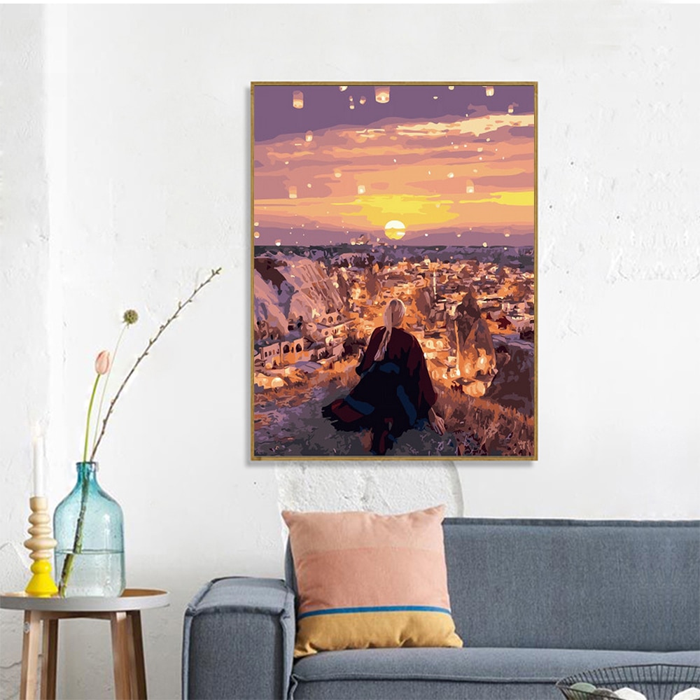 HUACAN Painting By Numbers Night Sky Scenery Drawing On Canvas HandPainted Picture By Number City Landscape Kits Home Decor