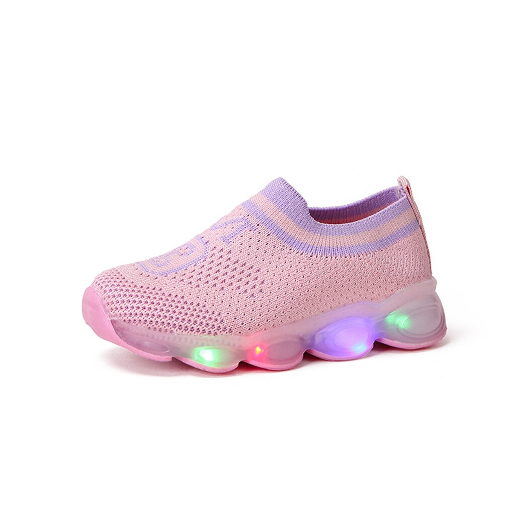 Flashing Led Light Shoes Toddler's Leisure Outdoors Casual Shoes Breathable Children's Mesh Casual Sneaker Slip-on: Pink / 23