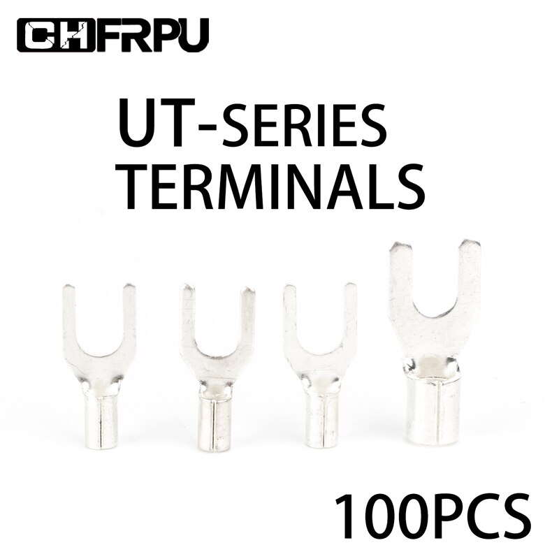100Pcs Cable Connector Crimp Ut Niet Geïsoleerde Ring Vork U-Tin-Plated Brass Terminals assortiment Kit