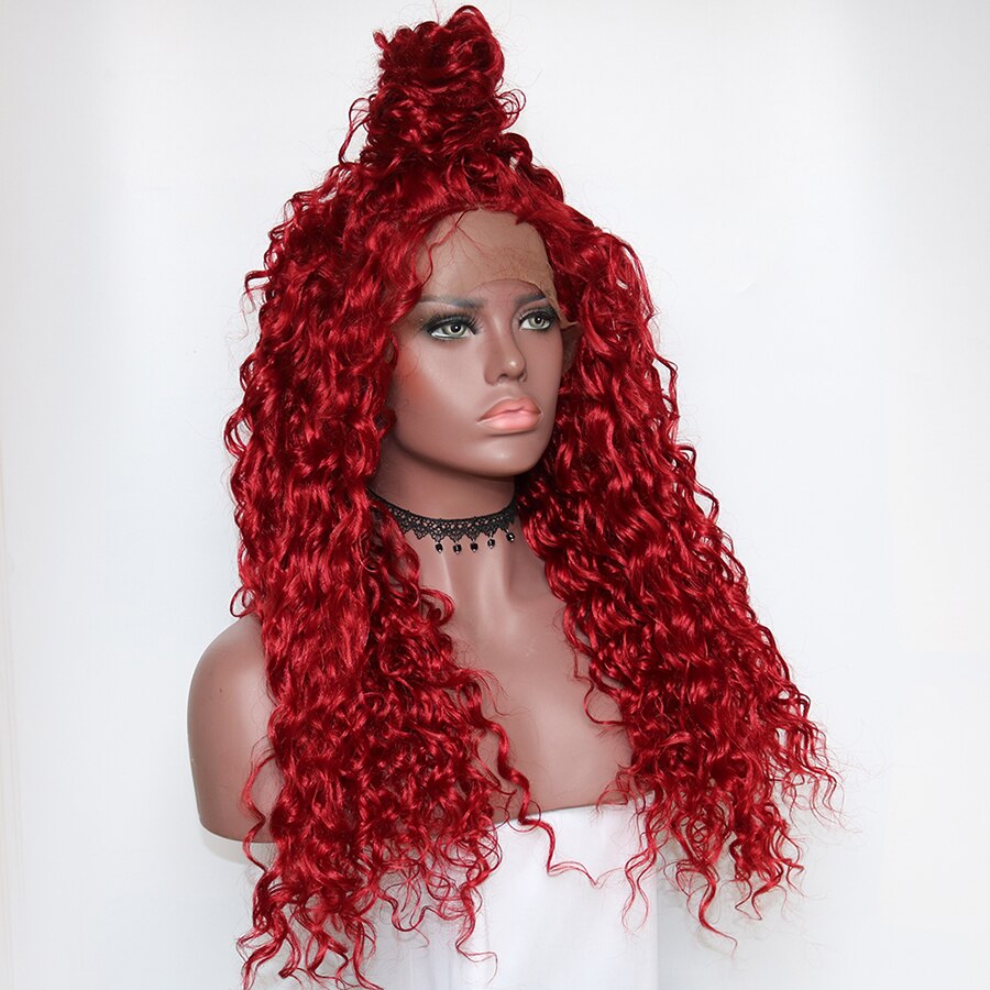 Pelucas de pelo largo rojo rizado Natural atado a mano, peluca sintética de fibra resistente al calor con malla frontal, Cosplay y Drag Queen para todas las mujeres