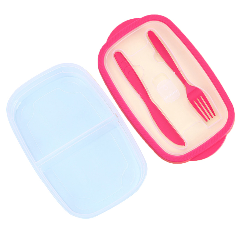 Plastic Bento Box Maaltijd Opslag Voedsel Prep Lunchbox 2 Compartiment Herbruikbare Microwavable Containers Home Lunchbox Met Vork Lepel