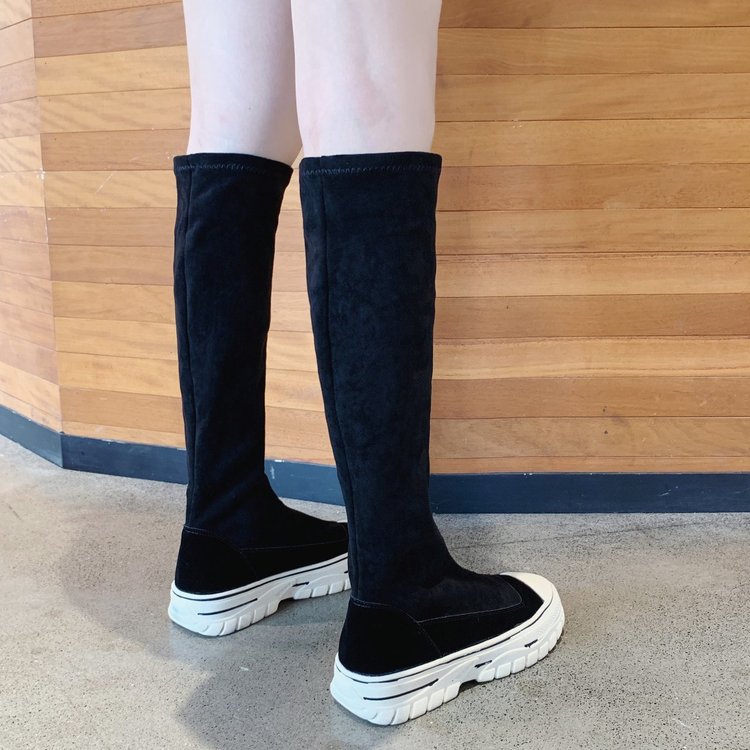 Botas femininas 2020 outono botas de estiramento botas curtas tênis botas longas plataforma grossa deslizamento-on botas femininas botas mujer