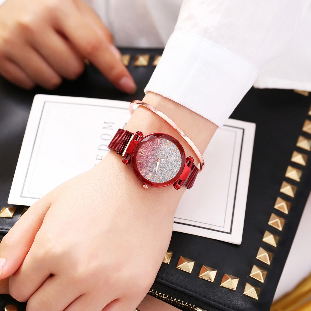 romantic sky watch women mesh steel strap ladies watch Magnet Buckle zegarek damski montre femme