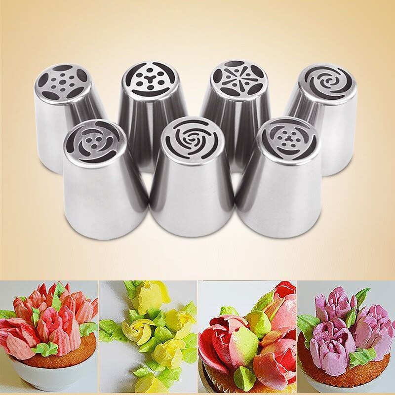 7 stks/set Russische Tulp Icing Piping Nozzles Cake Decoratie Tips 3d printer gebak nozzle bicos de confeitar Keuken Accessoires