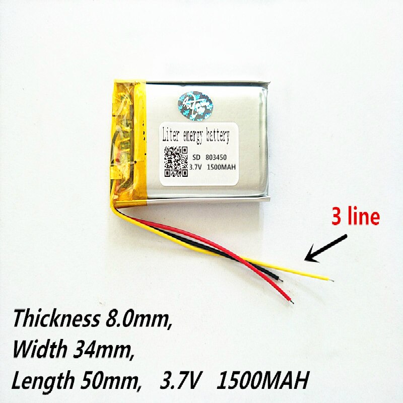 3 line Liter energy battery 803450 3.7V 1500MAH PLIB polymer lithium ion / Li-ion battery for GPS mp3 mp4 mp5 dvd