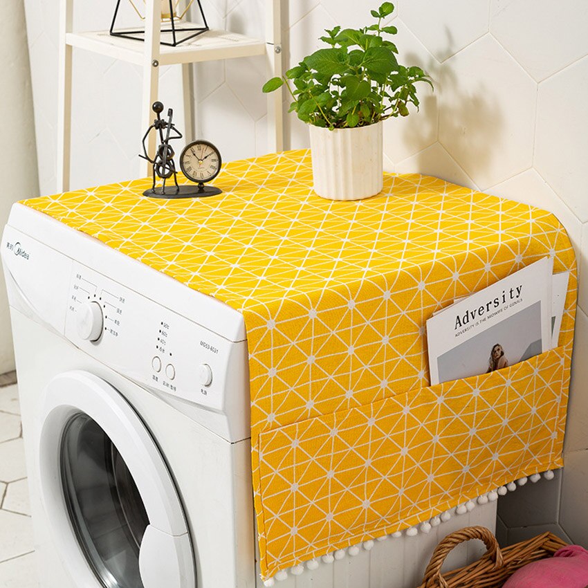 Geel Geometrische Printing Stofdicht Cover Katoen Linnen Wasmachine Koelkast Magnetron Nachtkastje Decoratie