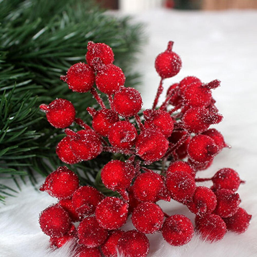 Dekorativ mini jul frostet kunstig bær levende rød kristtorn bær smuk