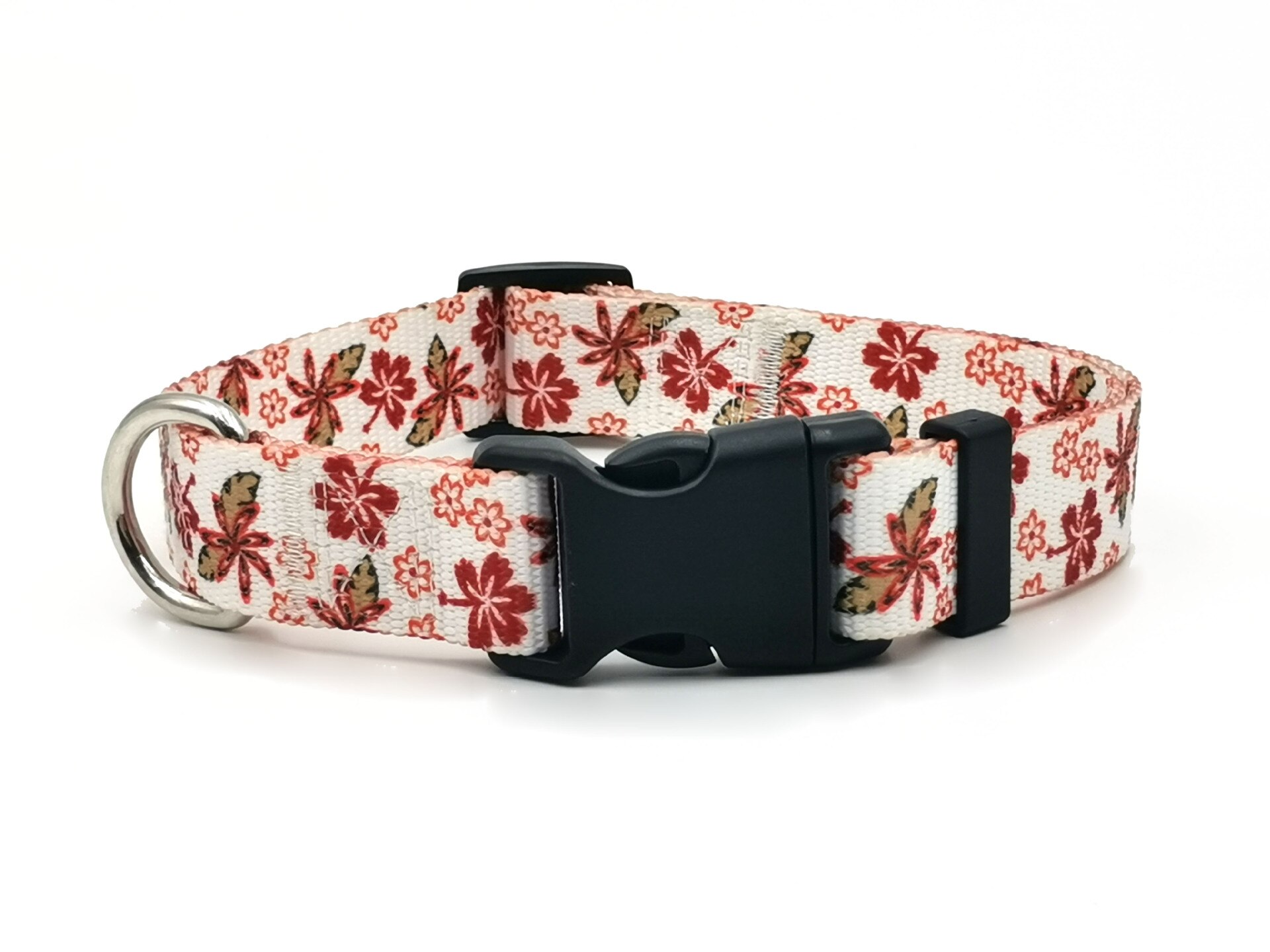 Collar con estampado de camuflaje para mascotas, Collar de nailon grande y de perro de talla mediana, de poliéster, suministros para perros pequeños, accesorios para perros: Claret flowers