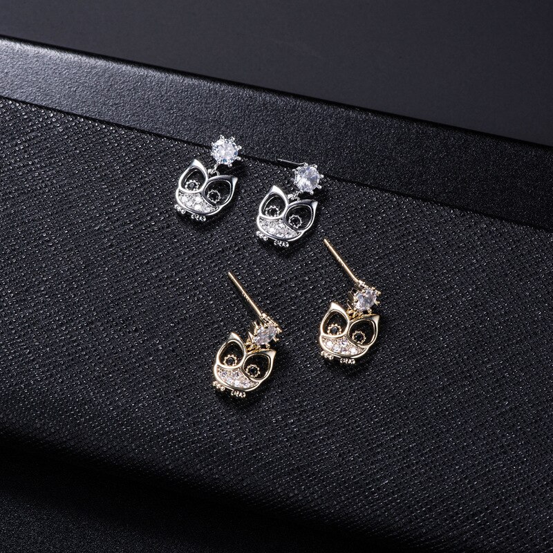 Pendientes de búho plateado para mujer y niña, aretes de novedosa de Plata de Ley 925, joyería llamativa, aretes bonitos
