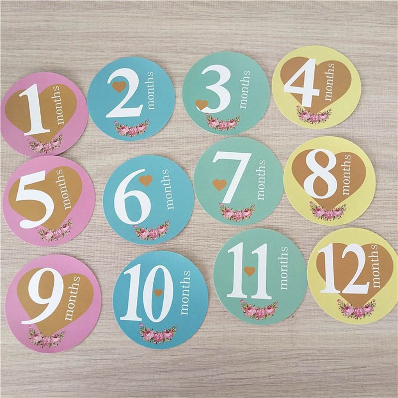 32 PCS Baby Monthly Photograph Sticker Cute Cartoon Infant Milestone Sticker 1-12 Month Scrapbook Photo Album Photo Prop