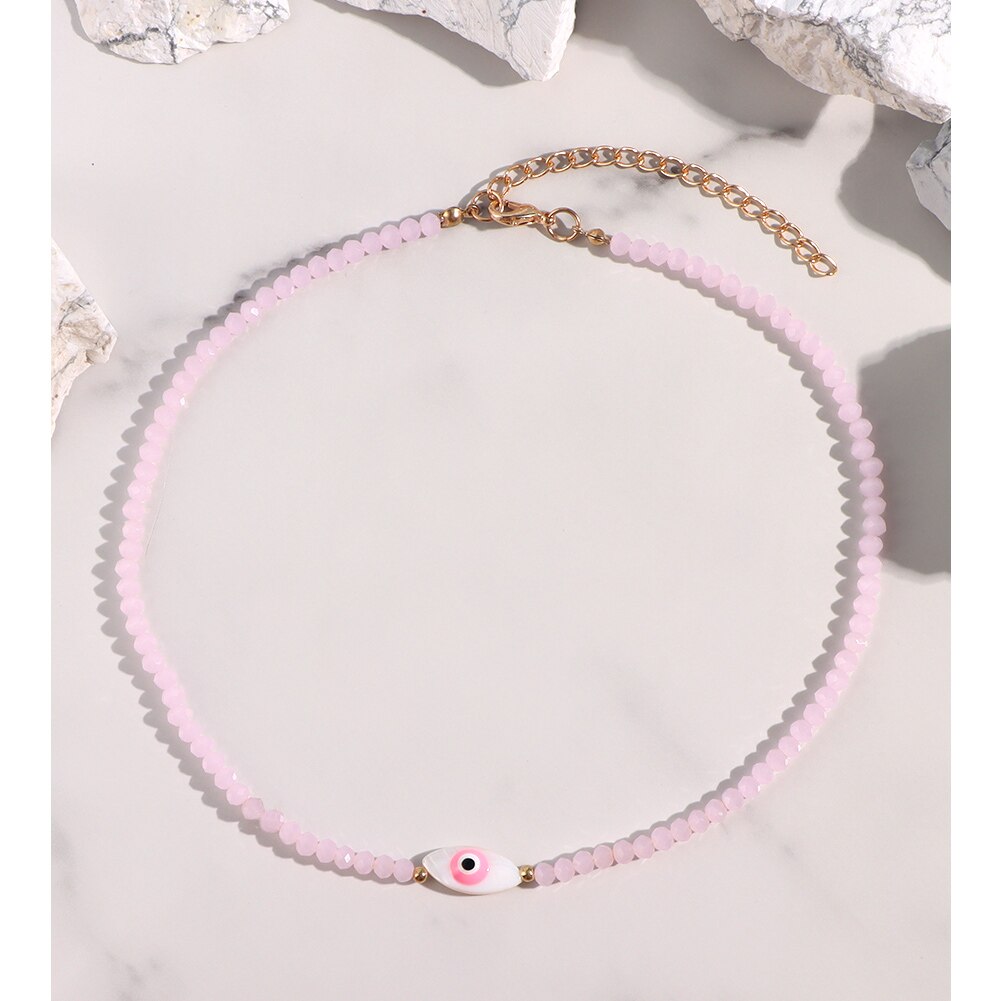 JUST FEEL Evil Eye Beads Chain Necklace For Women Handmade Colorful Beaded Irregular Stone Choker Necklace Trendy Jewelry: A065604PK