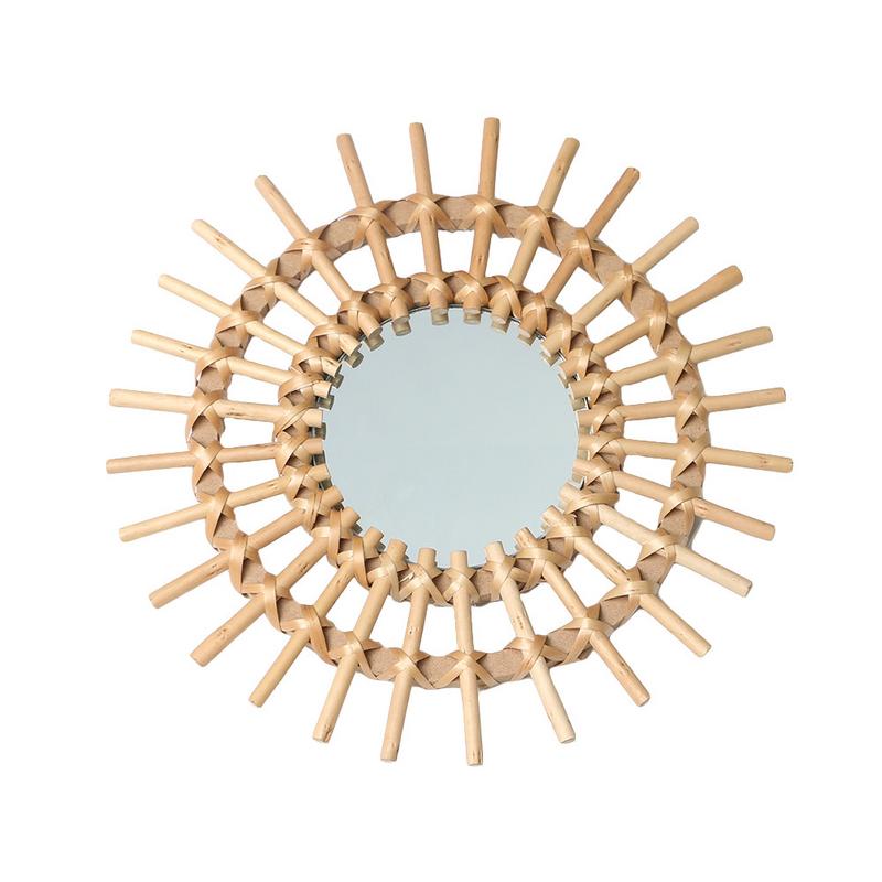 Rotan spiegel innovatieve kunst decoratie ronde make-upspiegel dressing badkamer scandinavische primaire kleur rieten wandspiegel
