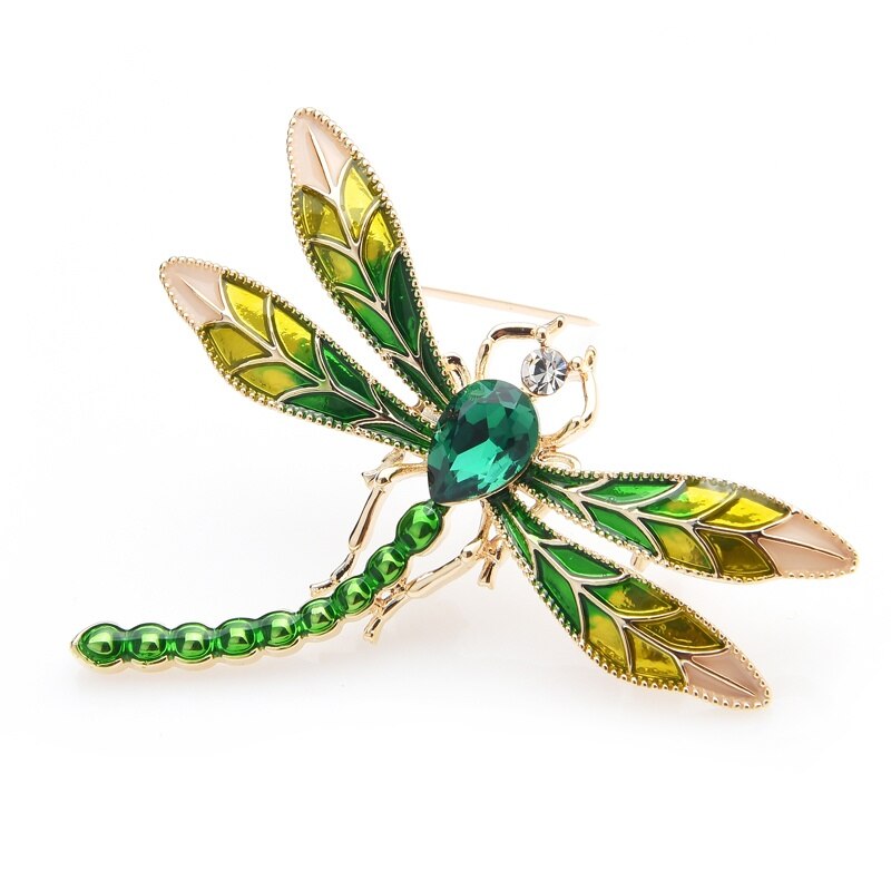 Broches de libélula esmaltados de cristal verde para mujeres y hombres insectos de Metal boda banquete broche de alfileres