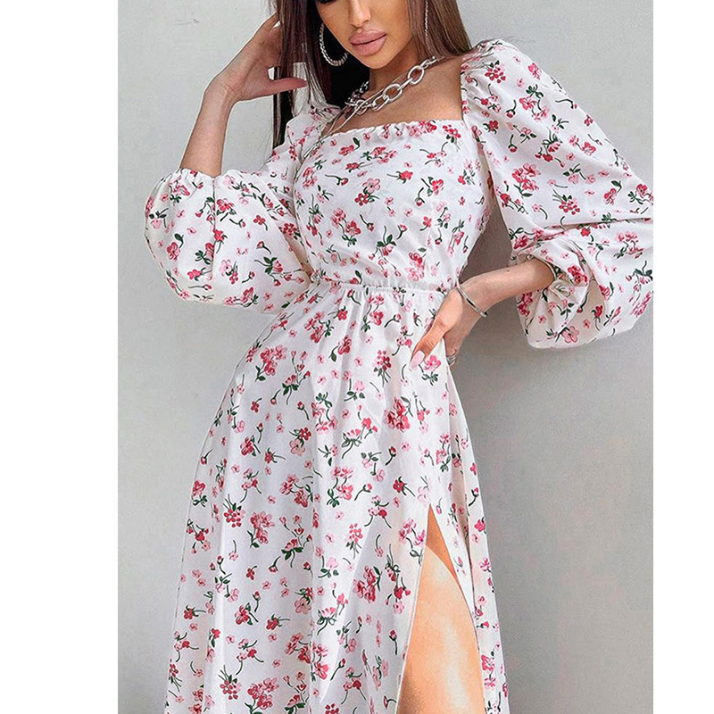 Sexede kjoler til kvinder, lange ærmer, åben ryg, sommer, blomsterprint, snørebånd, udhulet, slidt kjole, damekåbe, s-xxxl: Xxl / Lyserød