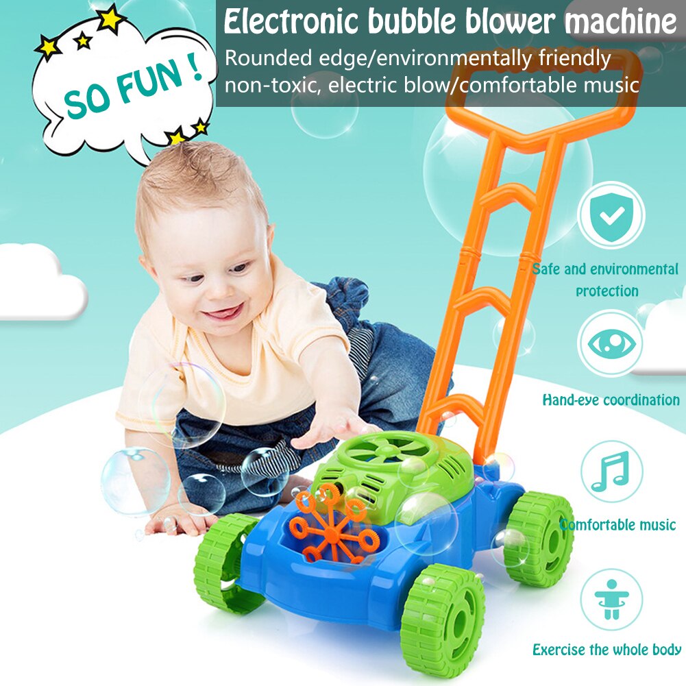 Electronic Bubble Mower Walker Bubble Blower Machine with Music Outdoor Game Push Toys for Children Kids