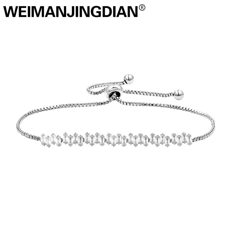 WEIMANJINGDIAN Brand Cubic Zirconia CZ Crystal Adjustable Bracelets for Women or Wedding Brides: Platinum Plated