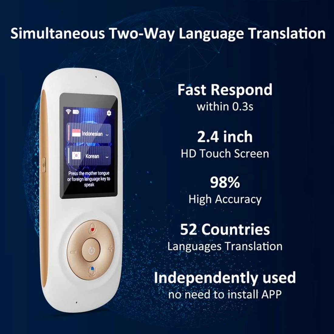 T2S – appareil de traduction vocale instantanée, avec WiFi, écran tactile intelligent de 2.4 pouces, pour l&#39;apprentissage, les voyages et les affaires