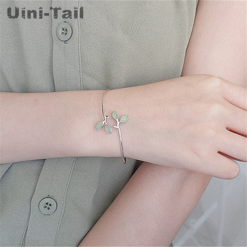 Uini-Staart 925 Tibetaans Zilver Kleine Verse Opaal Blad Armbanden Simple Mode Trend Wilde Armband GN327