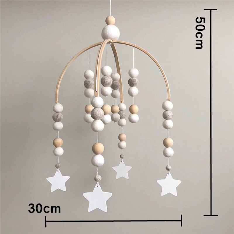 INS Nordic Wooden wool ball wind chimes Newborn Baby Bed Room Decor Photography Props Baby Bedroom Decoration Pacify Toy