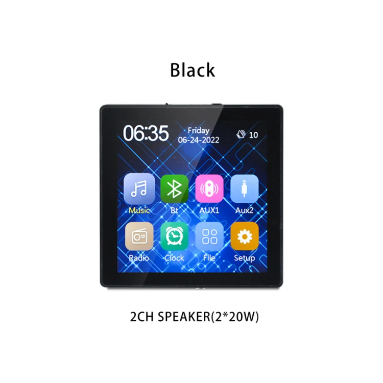 Mini Touch Screen 4*25W Stereo Music Panel PA SystemBluetooth Wall Amplifier Smart Home Audio Ceiling Speaker Wall Amplifier ﻿: black