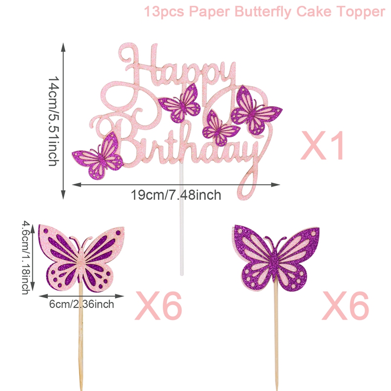 Pink lilla sommerfugl kage topper tillykke med fødselsdagen fest indretning baby shower pige bryllup brud dessert kage indretning cupcake flag: 2