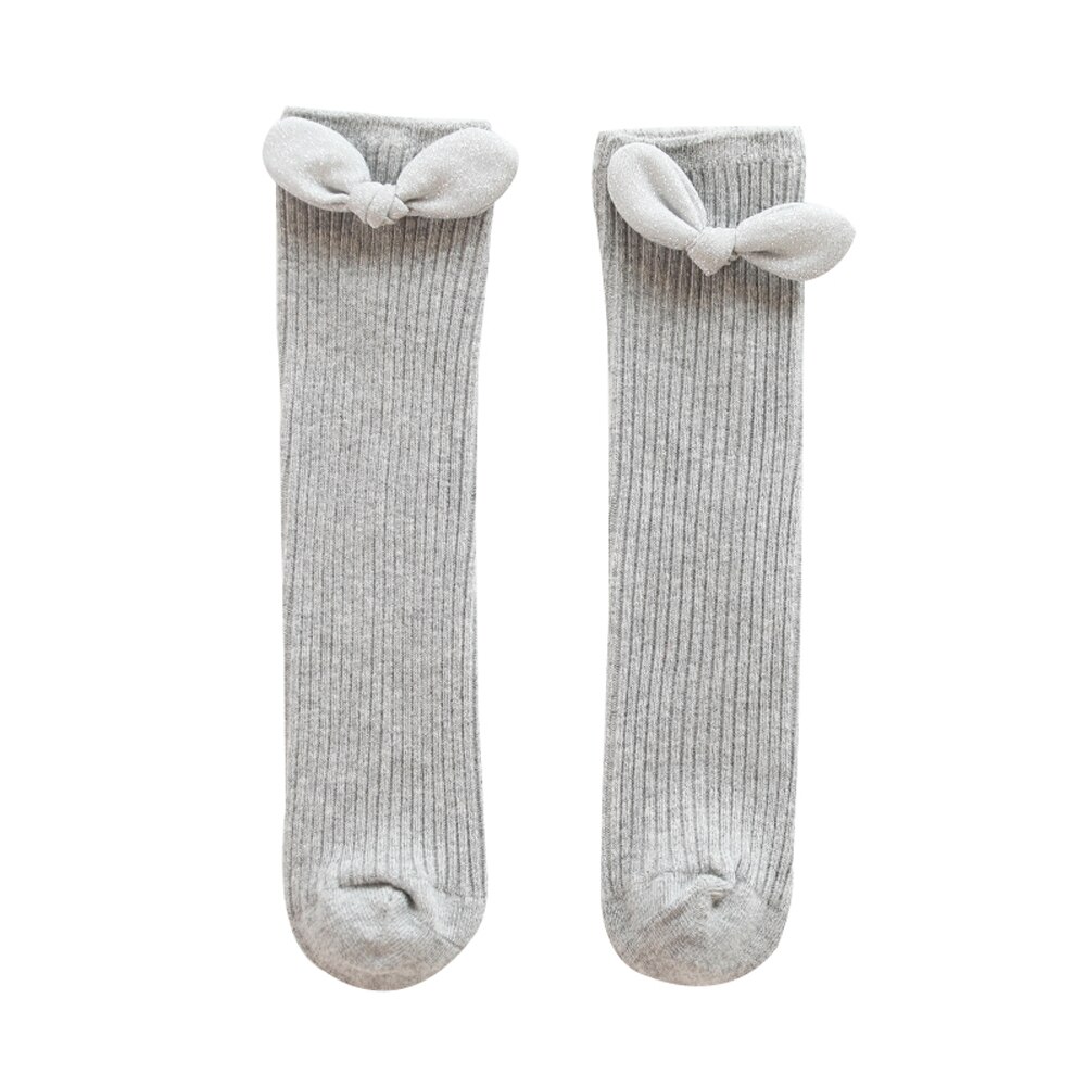Neue freundlicher Socken Kleinkinder Mädchen Großen Bogen Kniehohe Lange Weiche Baumwolle Rippen Bowknot Herbst Winter Warme Socken Für freundlicher Süssigkeit Farbe: Grau / 1 zu 4T