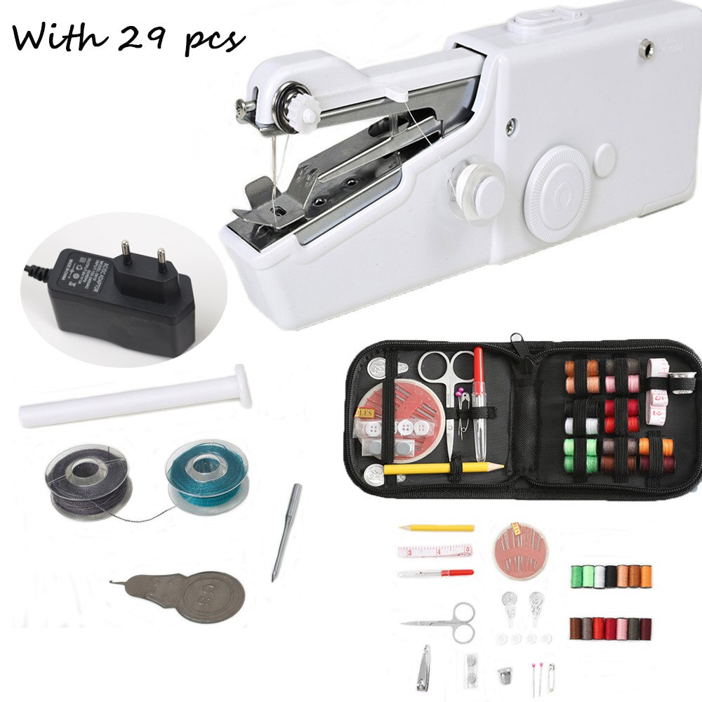 Hand Naaimachine Mini Handleiding Draagbare Assistent Huishoudelijke Snoerloze Elektrische Steek Handwerken Set Voor Snelle Reparaties Diy Gereedschap: machine plug thread