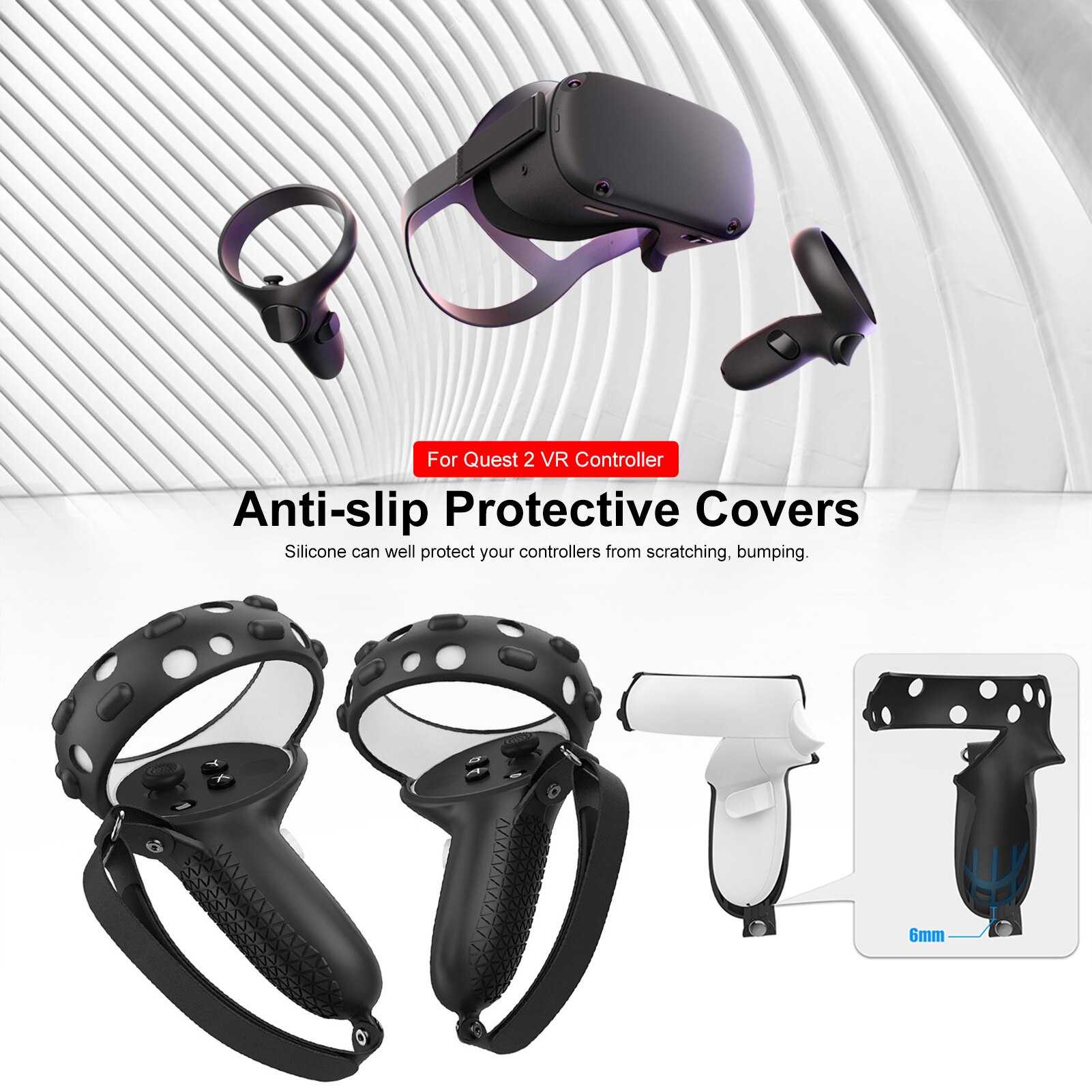 Black VR Silicone Protective Cover Anti Perspiration And Anti Falling Touch Controller Grip Cover Protector For Oculus Quest 2