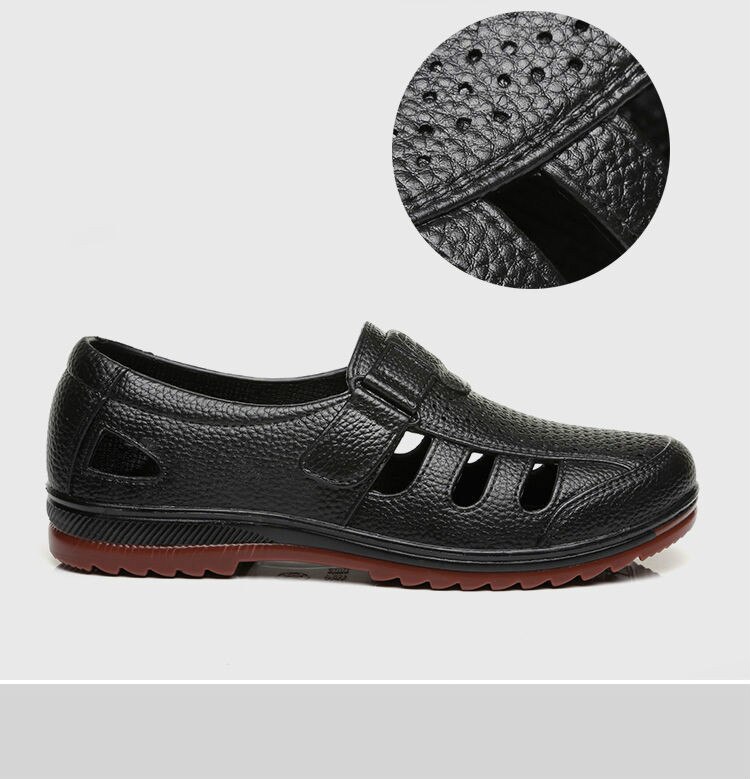 Novo verão oco para fora dos homens sandálias casuais respirável de couro macio dos homens sandálias de borracha do plutônio legal masculino plana sandálias