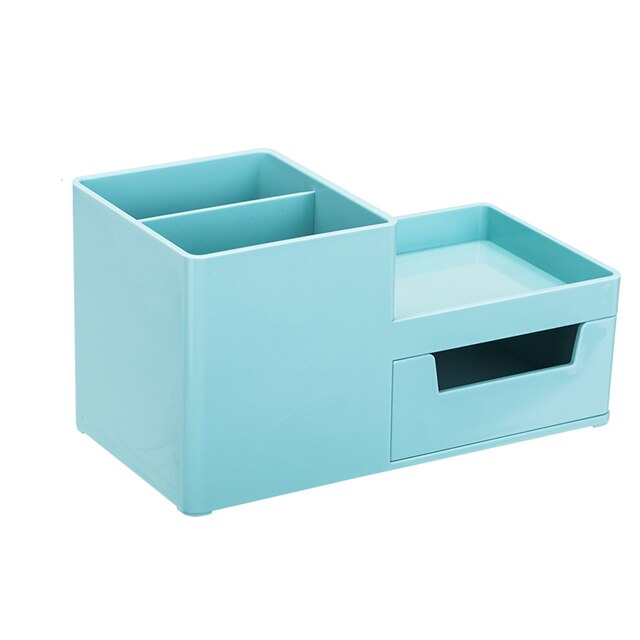 Bureau Briefpapier Houders Met Lade Organizer Office School Penhouder Briefpapier Organisator Multifunctionele Plastic Opbergdoos: Blue