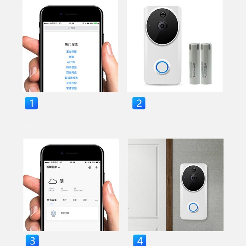 Smart Doorbell Visual Wireless Night Vision Smart Doorbell PIR Human Motion Detection Home Doorbell