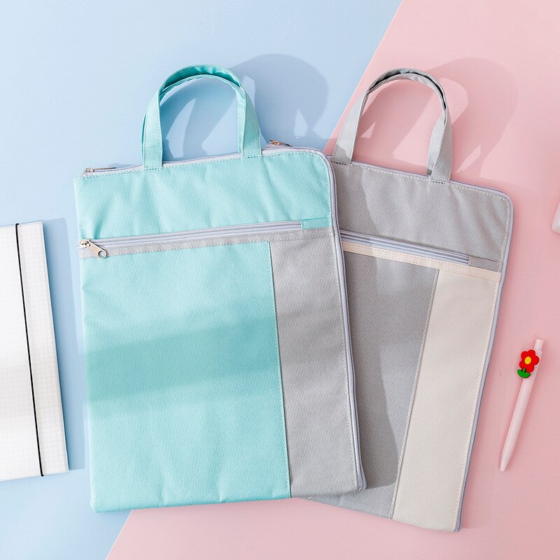 Yisuremia Multi-Function Canvas Bag Fabric File Folder Documents Bag Notebook Storage Organizer Handbag Office School Supplies