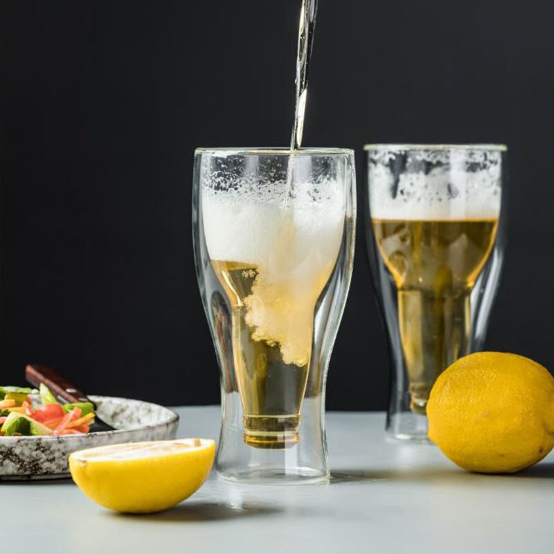 Chope à bière en verre Transparent à Double fond, résistant à la chaleur, verre inversé, pour jus de fruit, thé, eau, Bar, Restaurant