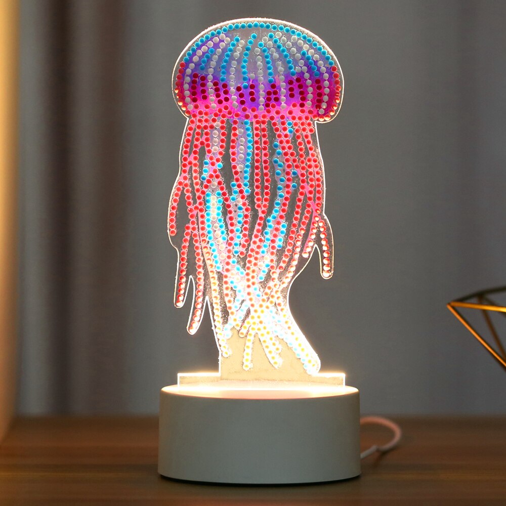 5D Diamond Painting LED Night Lamp Decorate Desk Light Cartoon Animal Jellyfish Picture Rhinestones Handmade Craft: Yellow
