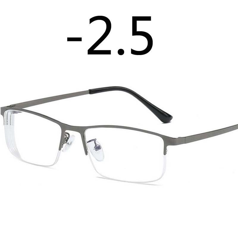 Gafas de miopía de aleación para hombre, lentes cuadradas de medio Marco, antiluz azul, no esférico, recubiertas de capas, 1,0-1,5-2,0-3,0-4,0: -2.5